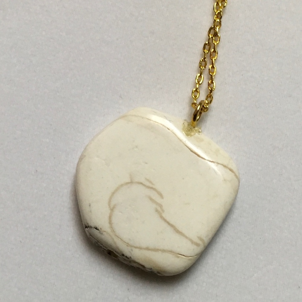 White Howlite W/ Gold Filled Chain Necklace - Picture 3 of 6